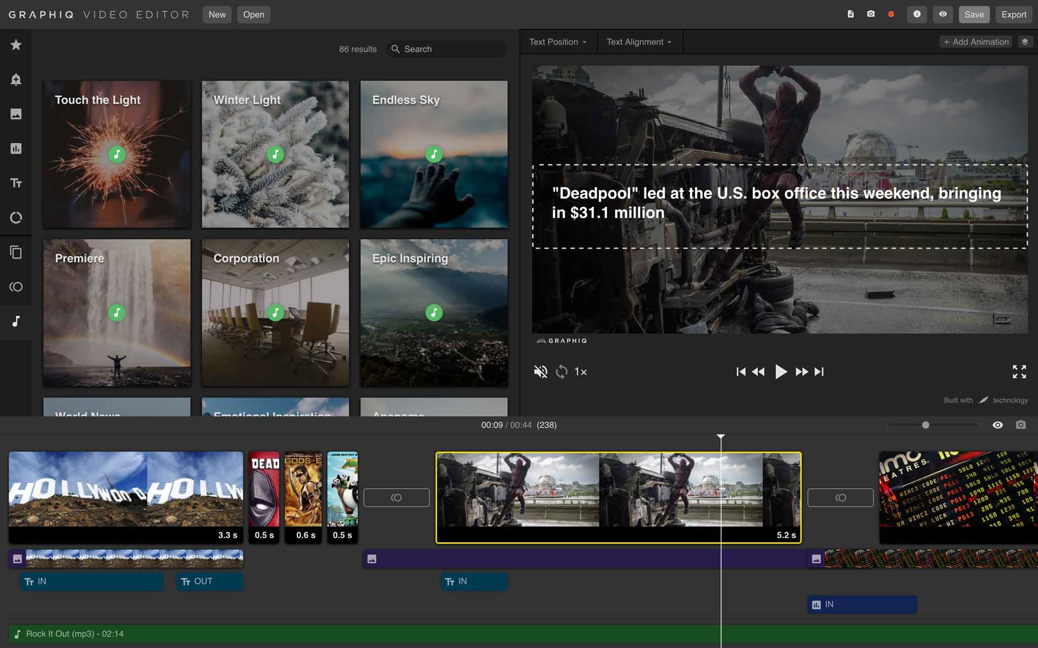 Screenshot of Graphiq Video Editor